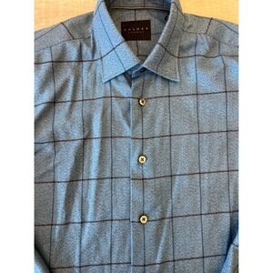 Calder Carmel Mens Blue Windowpane Check Cotton Button Down Shirt LF3222 Size M